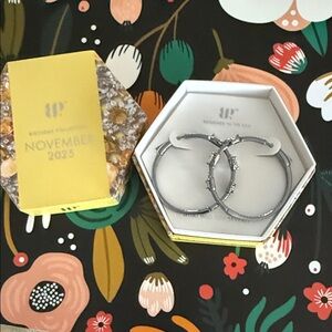 bp Silver Hoop Earrings with Crystal Accents
